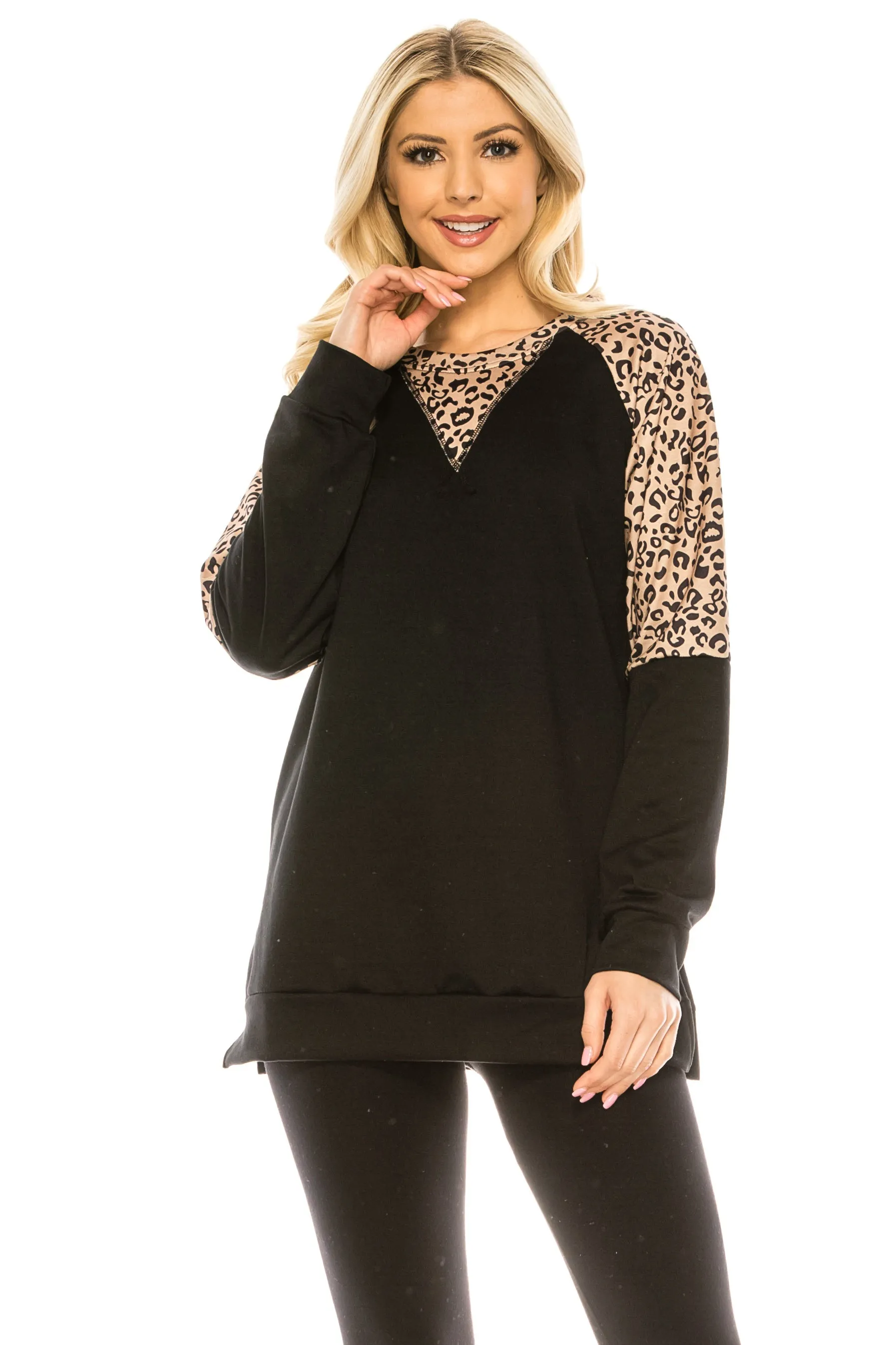 Haute Edition Women's Colorblock and Solid Spring Crewneck Raglan Tee With Plus
