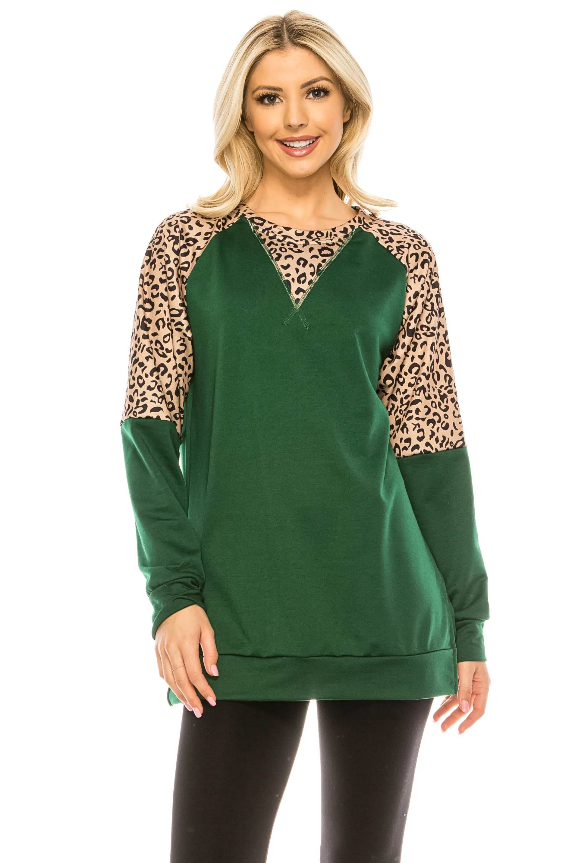 Haute Edition Women's Colorblock and Solid Spring Crewneck Raglan Tee With Plus
