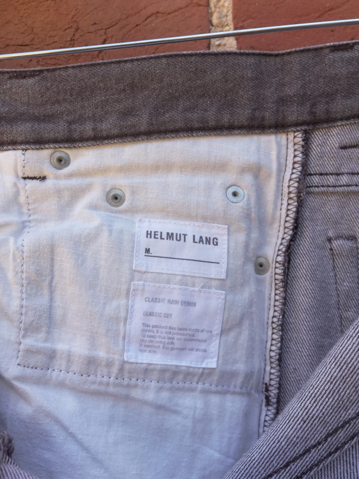 helmut lang grey raw denim 'classic cut' jeans