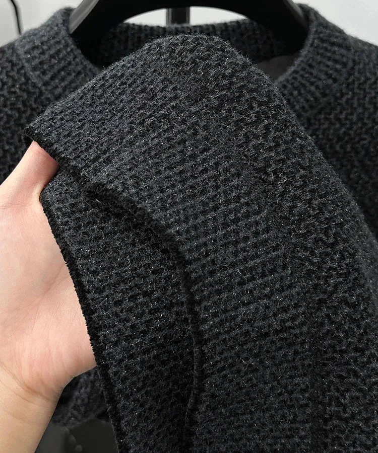 High-end Spring and Autumn Men's Solid Color Fashionable New Round Neck Plus Velvet Pullover Casual Long-sleeved T-shirt Top