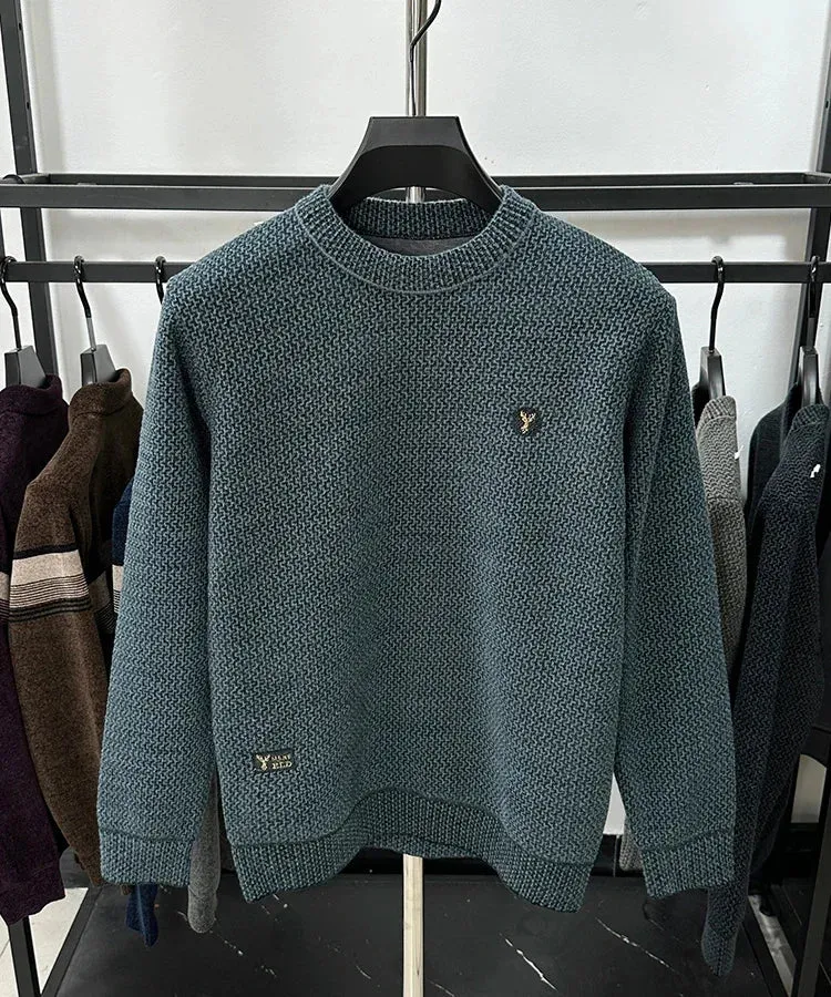 High-end Spring and Autumn Men's Solid Color Fashionable New Round Neck Plus Velvet Pullover Casual Long-sleeved T-shirt Top