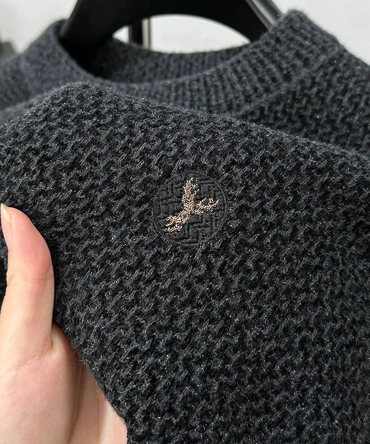 High-end Spring and Autumn Men's Solid Color Fashionable New Round Neck Plus Velvet Pullover Casual Long-sleeved T-shirt Top