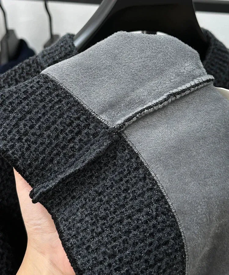 High-end Spring and Autumn Men's Solid Color Fashionable New Round Neck Plus Velvet Pullover Casual Long-sleeved T-shirt Top