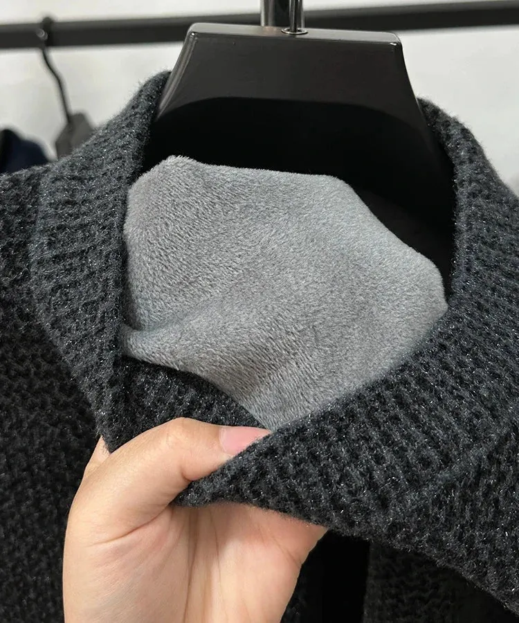 High-end Spring and Autumn Men's Solid Color Fashionable New Round Neck Plus Velvet Pullover Casual Long-sleeved T-shirt Top