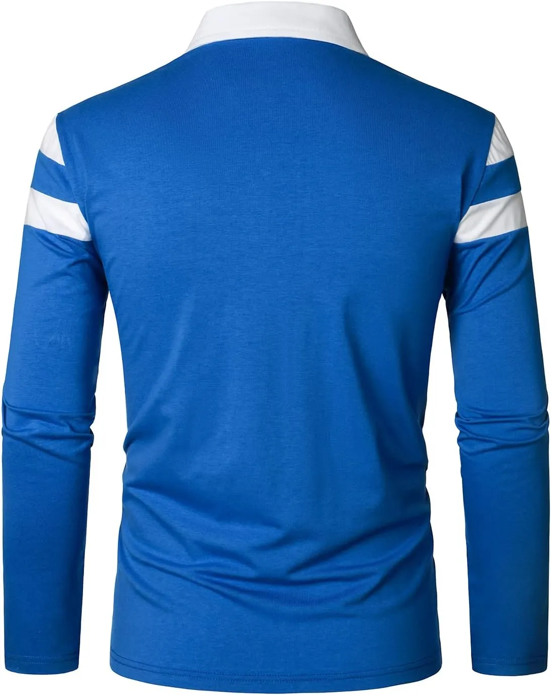 HOOD CREW Mens Long Sleeve Polo Shirt Casual Slim Fit Shirts Contrast Color Patchwork T Shirts Cotton Tops