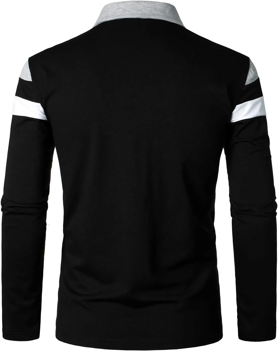HOOD CREW Mens Long Sleeve Polo Shirt Casual Slim Fit Shirts Contrast Color Patchwork T Shirts Cotton Tops