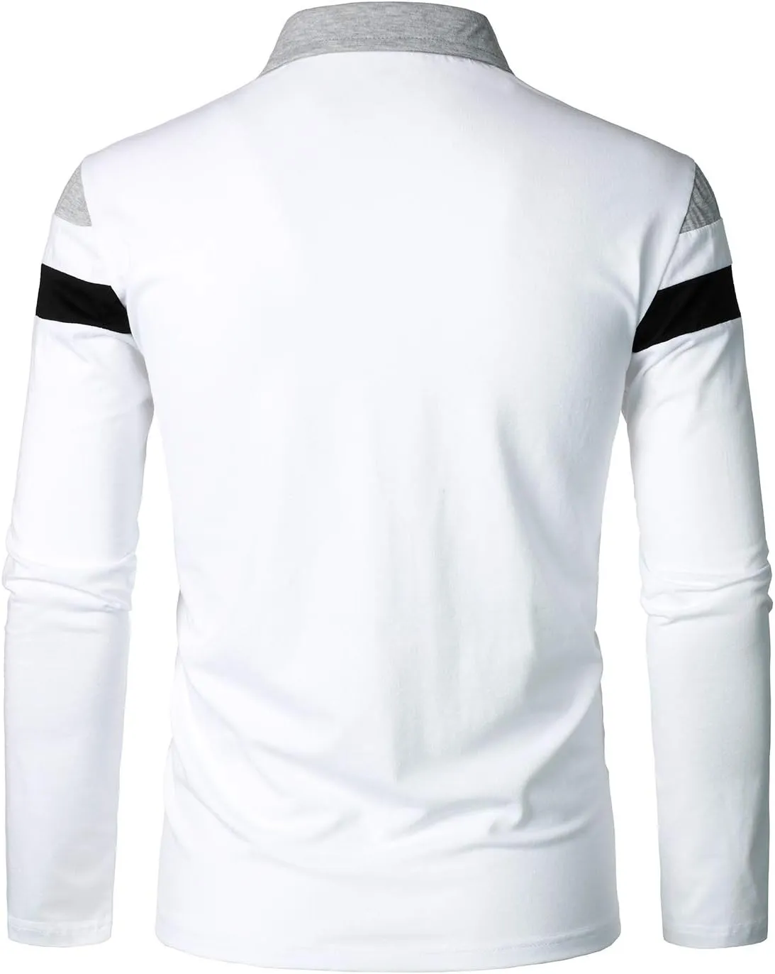 HOOD CREW Mens Long Sleeve Polo Shirt Casual Slim Fit Shirts Contrast Color Patchwork T Shirts Cotton Tops