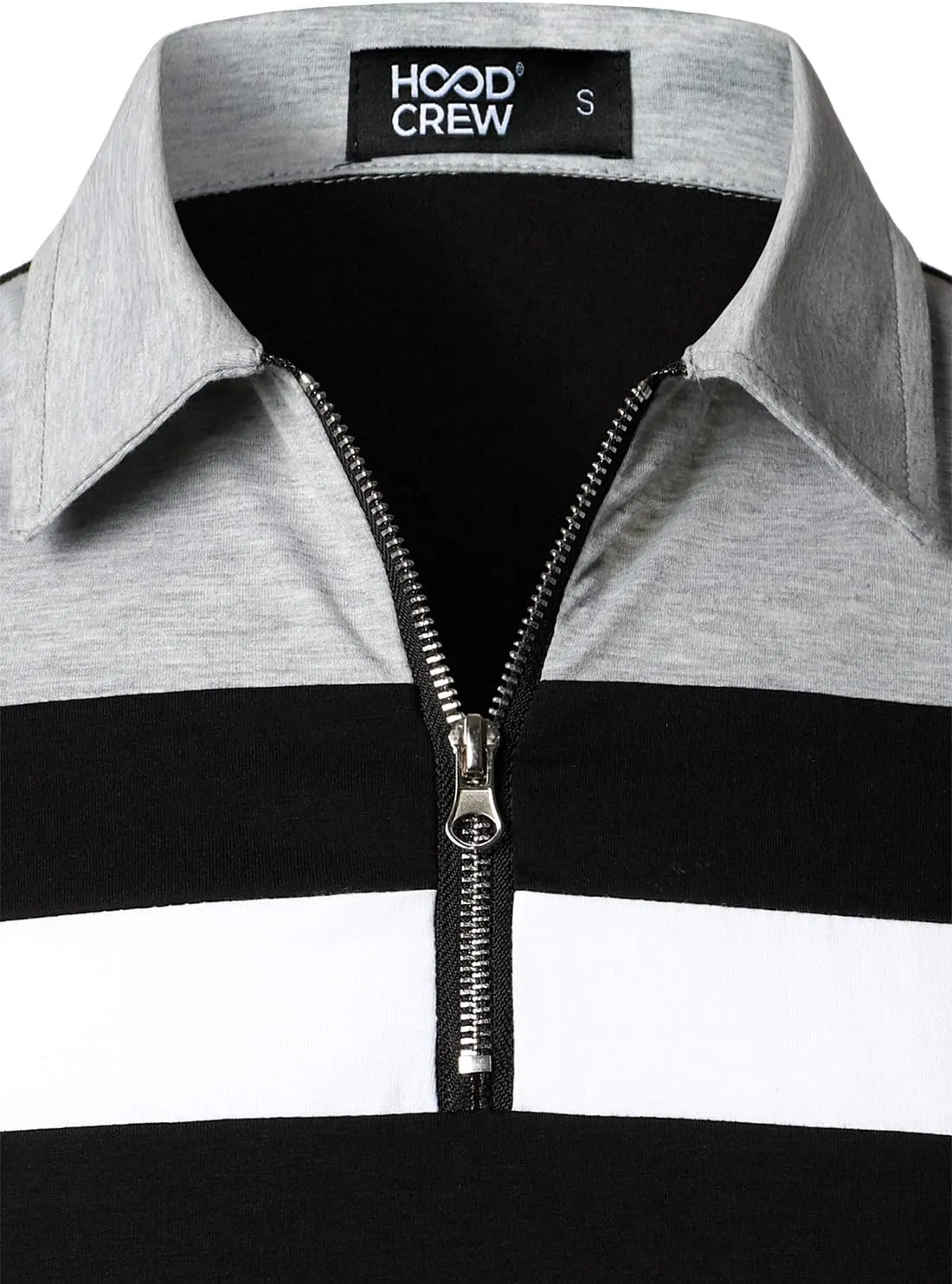 HOOD CREW Mens Long Sleeve Polo Shirt Casual Slim Fit Shirts Contrast Color Patchwork T Shirts Cotton Tops