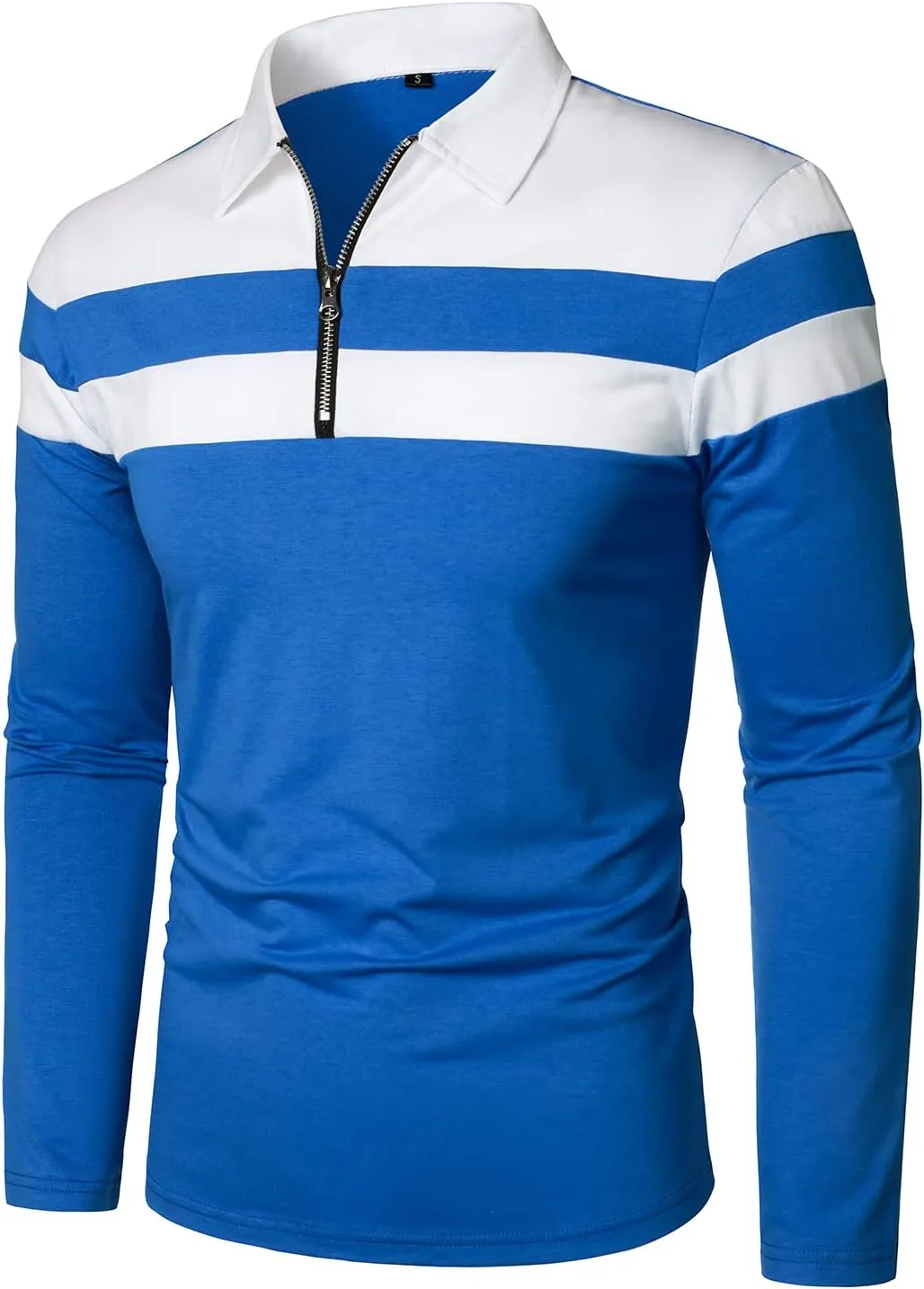HOOD CREW Mens Long Sleeve Polo Shirt Casual Slim Fit Shirts Contrast Color Patchwork T Shirts Cotton Tops