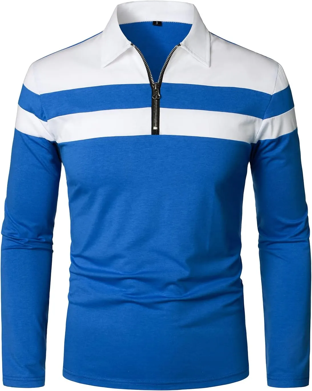 HOOD CREW Mens Long Sleeve Polo Shirt Casual Slim Fit Shirts Contrast Color Patchwork T Shirts Cotton Tops