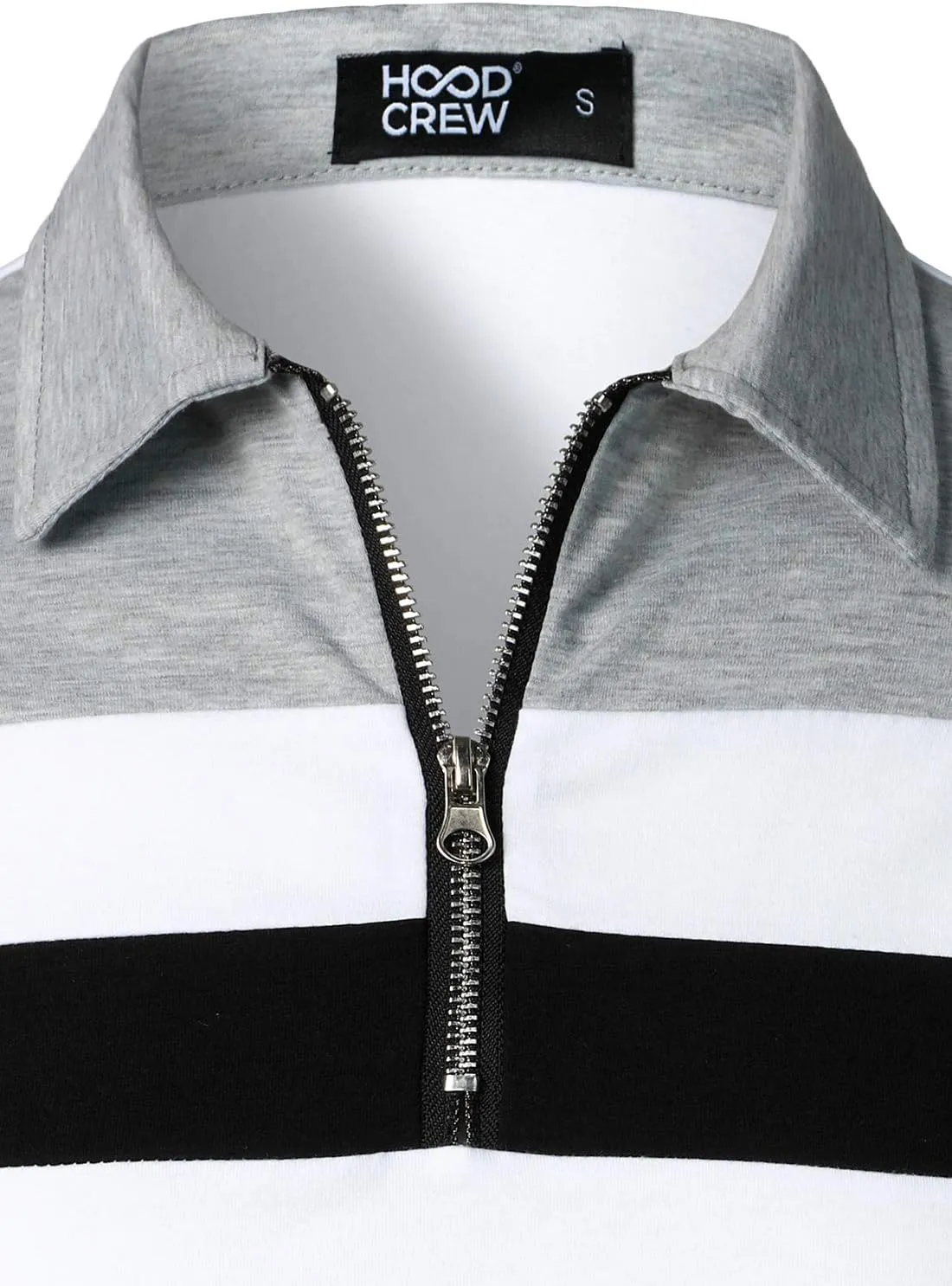 HOOD CREW Mens Long Sleeve Polo Shirt Casual Slim Fit Shirts Contrast Color Patchwork T Shirts Cotton Tops
