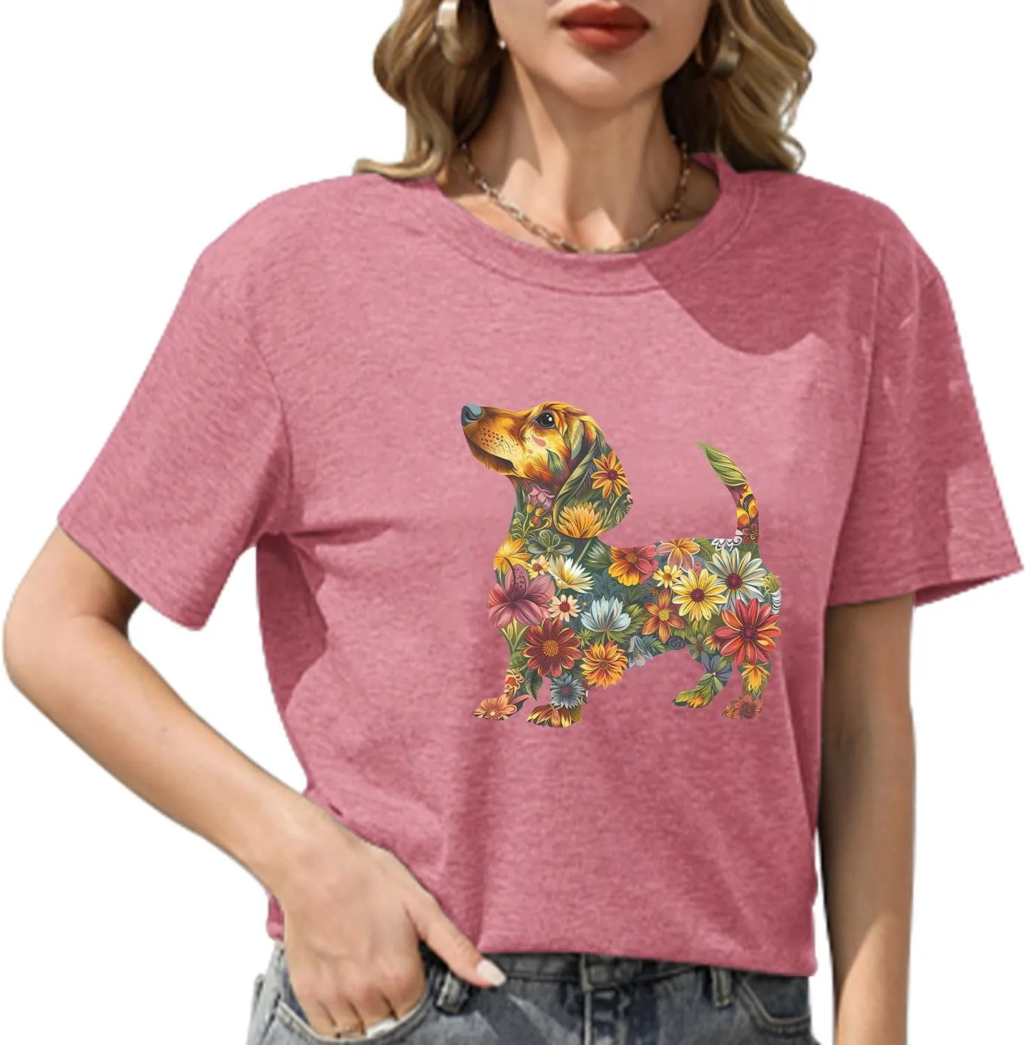 Hummingbird Shirt for Women Funny Women's Flower Graphic Tees Cute Bird Lover Short Sleeve Shirts 