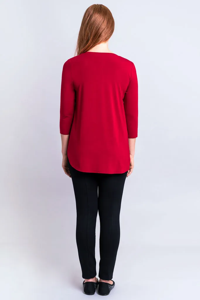 Jazz 3/4 Slv Top, Lipstick, Bamboo