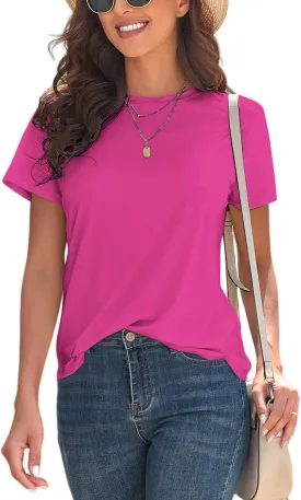 KevaMolly Basic T Shirts for Women UPF 50  Short Sleeve Casual Summer Tops Trendy Solid Loose Fit Tshirt