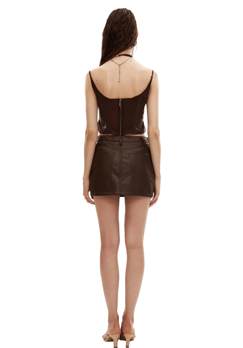 Knitted Patchwork Leather Knot Strap Top