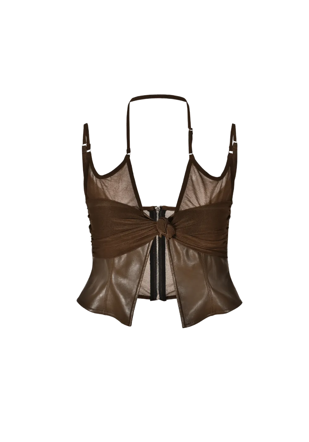 Knitted Patchwork Leather Knot Strap Top