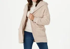 Koolaburra by UGG Cozy Shaggy Plush Cardigan with Rib Detail, Cream
