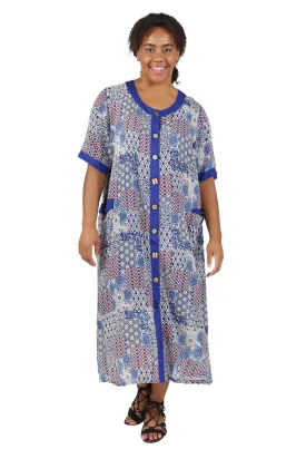La Cera Blue Patchwork Plus Size Short Sleeve Dress