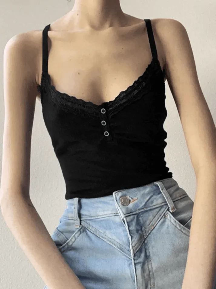 Lace Trim Graceful Backless Cami Romper