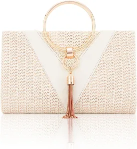 Lanpet Women Evening Handbags, Straw Clutch Purses,Summer Beach Bags Tote Tassels Straw Clutch