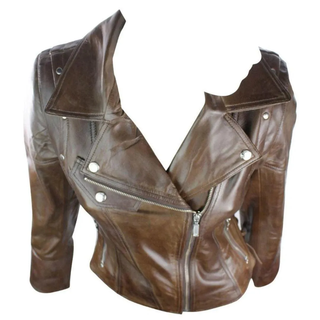 Leather 100% Jacket Biker Style Vintage Red Soft Leather