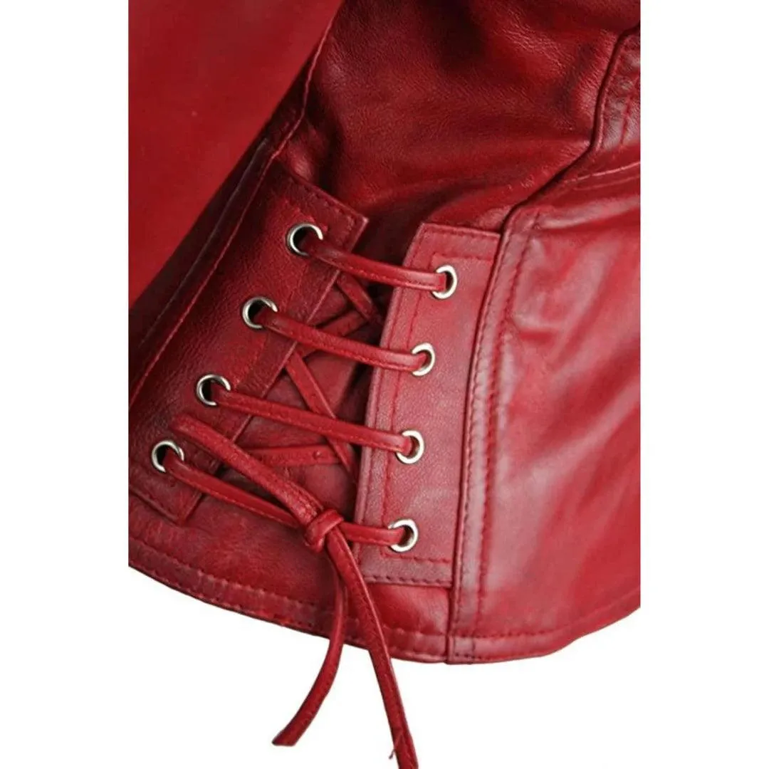 Leather 100% Jacket Biker Style Vintage Red Soft Leather