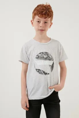 Lela Boy's Grey Printed Crew Neck Cotton T-Shirt