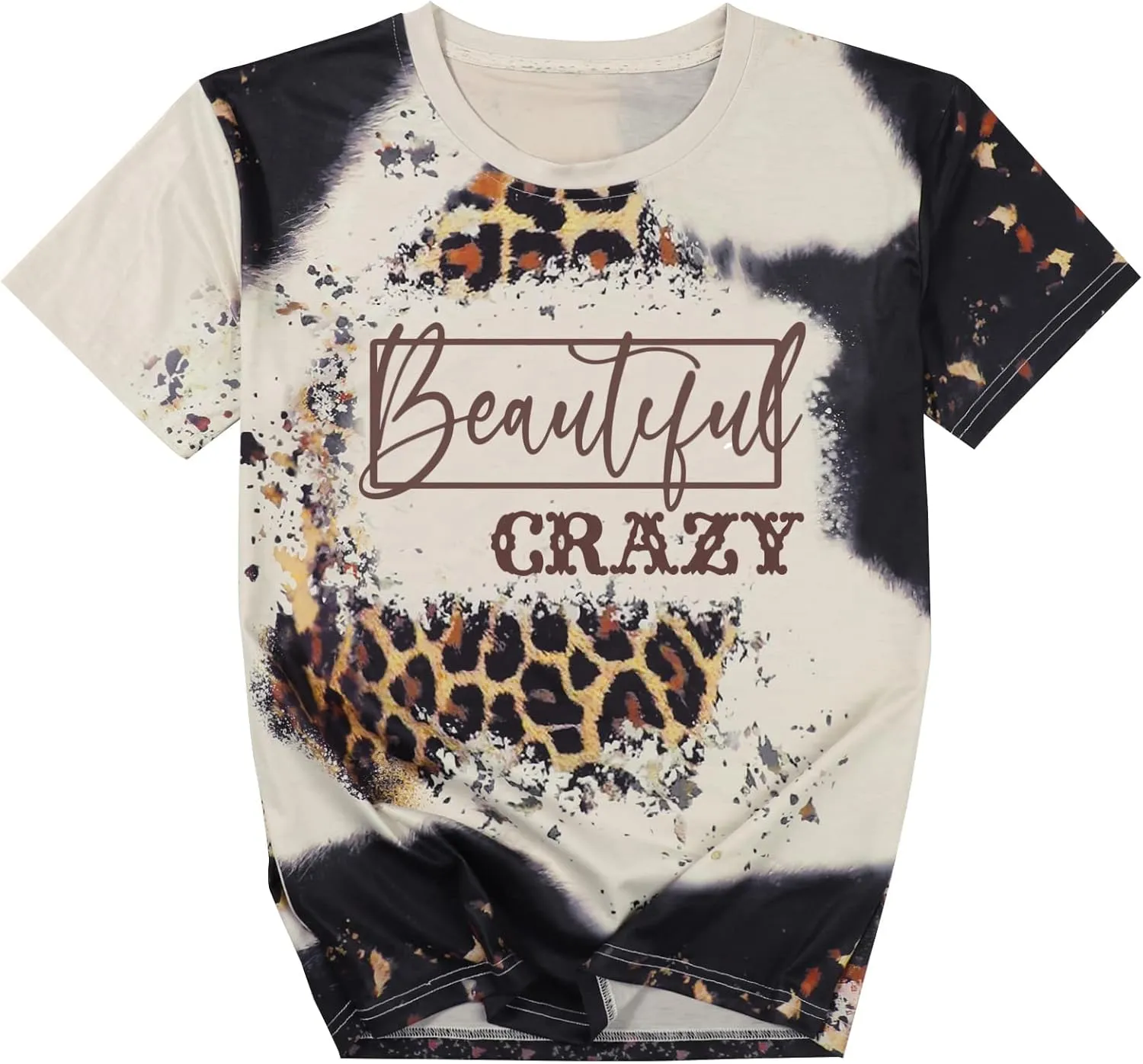 Leopard Print Country Music Beautiful Crazy T-Shirt Vintage Western Concert Cowgirl Casual Short Sleeve Tops Tee