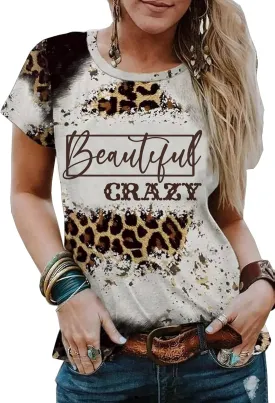 Leopard Print Country Music Beautiful Crazy T-Shirt Vintage Western Concert Cowgirl Casual Short Sleeve Tops Tee