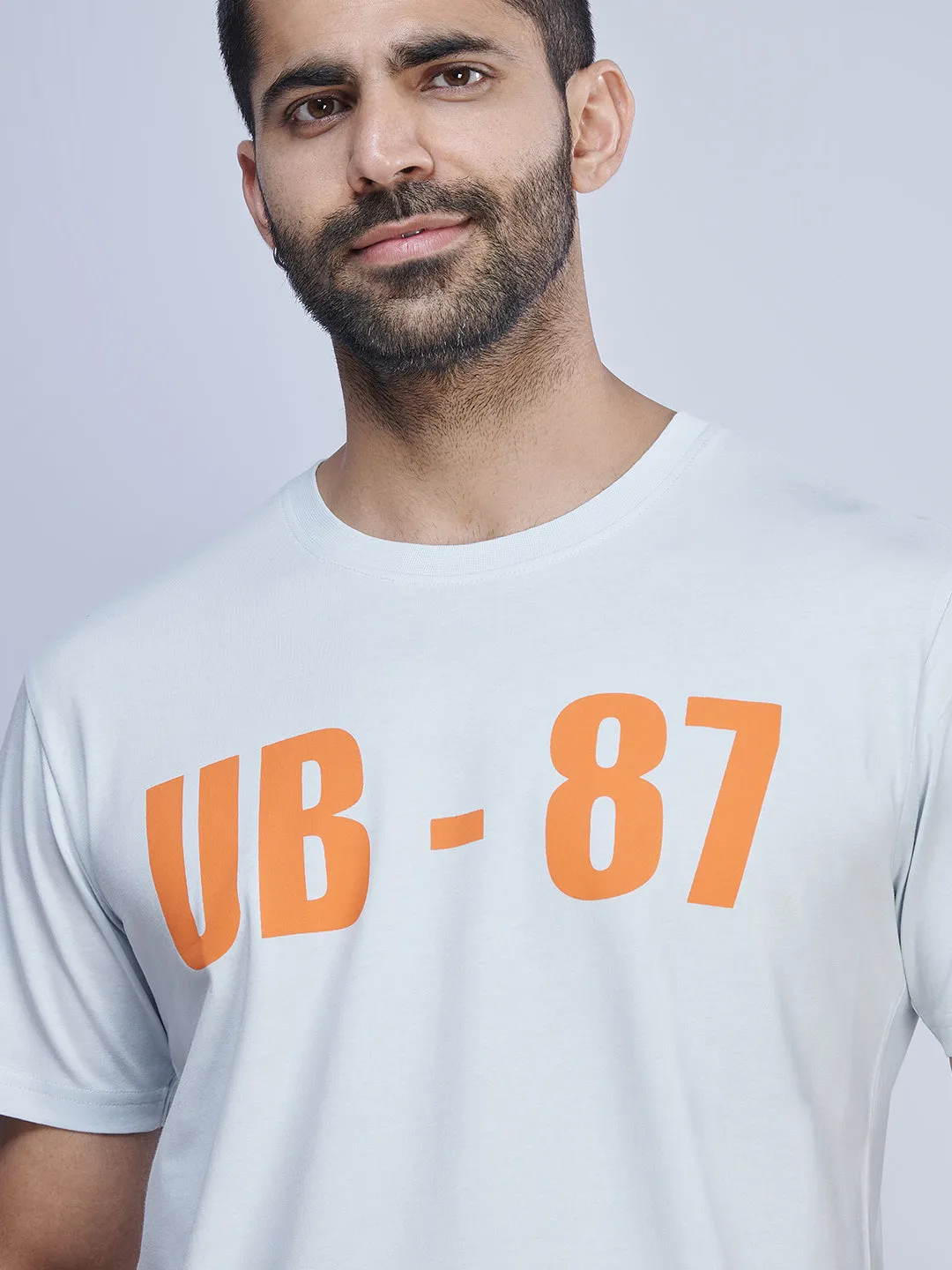 Light Blue Graphic Printed Round Neck Casual T-Shirt GT47