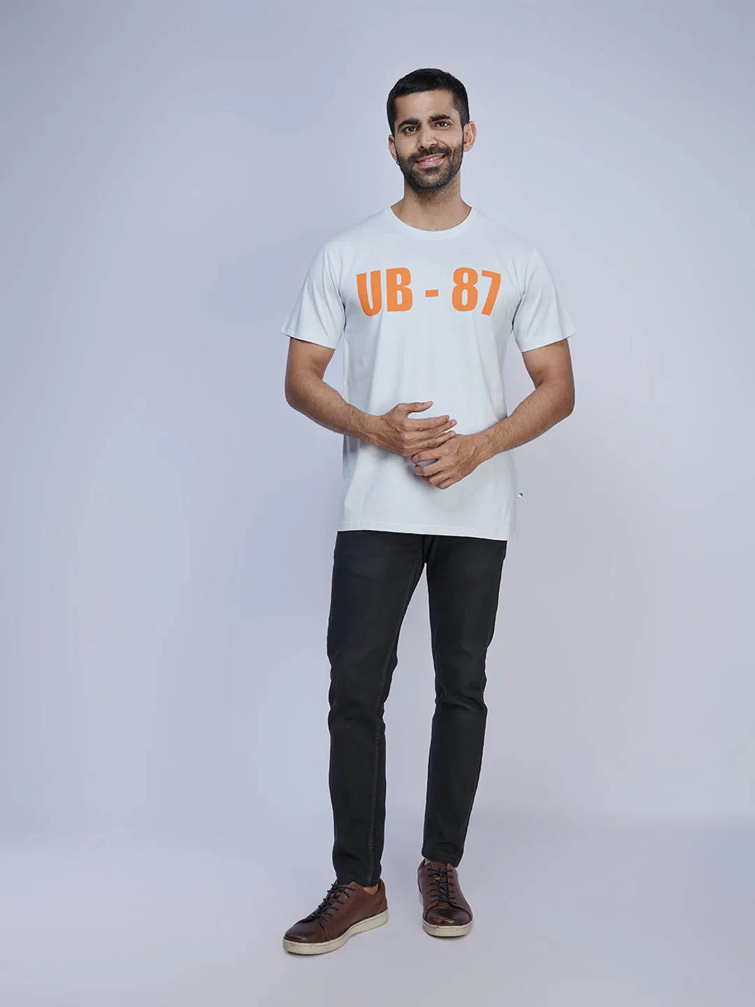 Light Blue Graphic Printed Round Neck Casual T-Shirt GT47