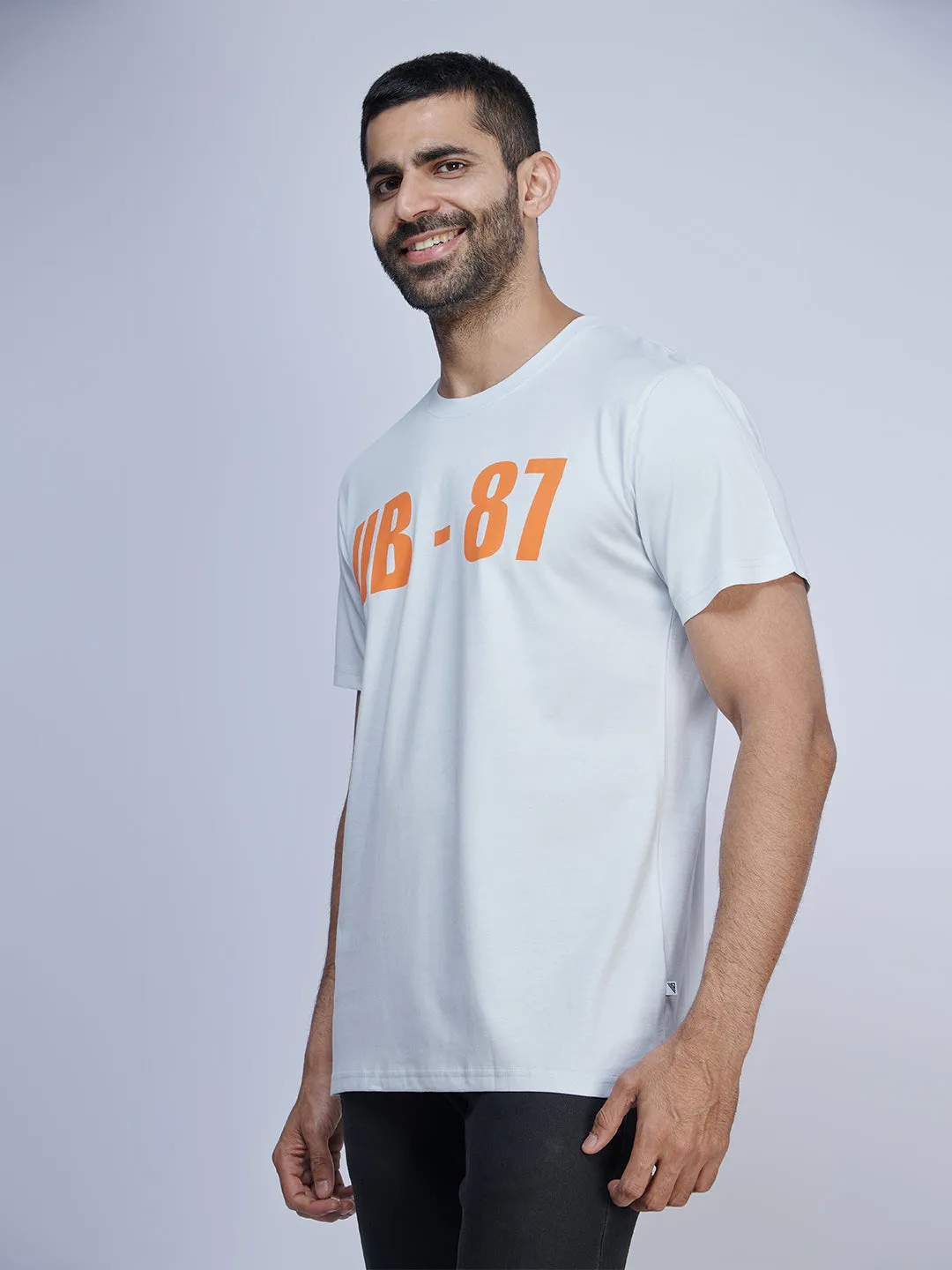Light Blue Graphic Printed Round Neck Casual T-Shirt GT47