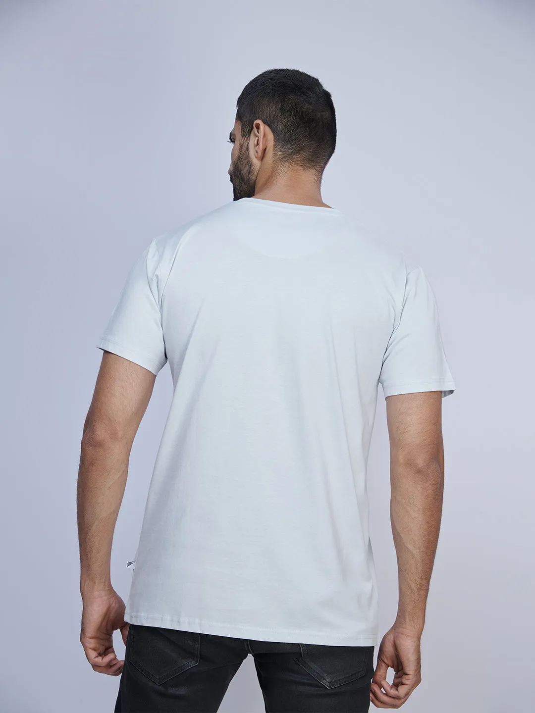 Light Blue Graphic Printed Round Neck Casual T-Shirt GT47