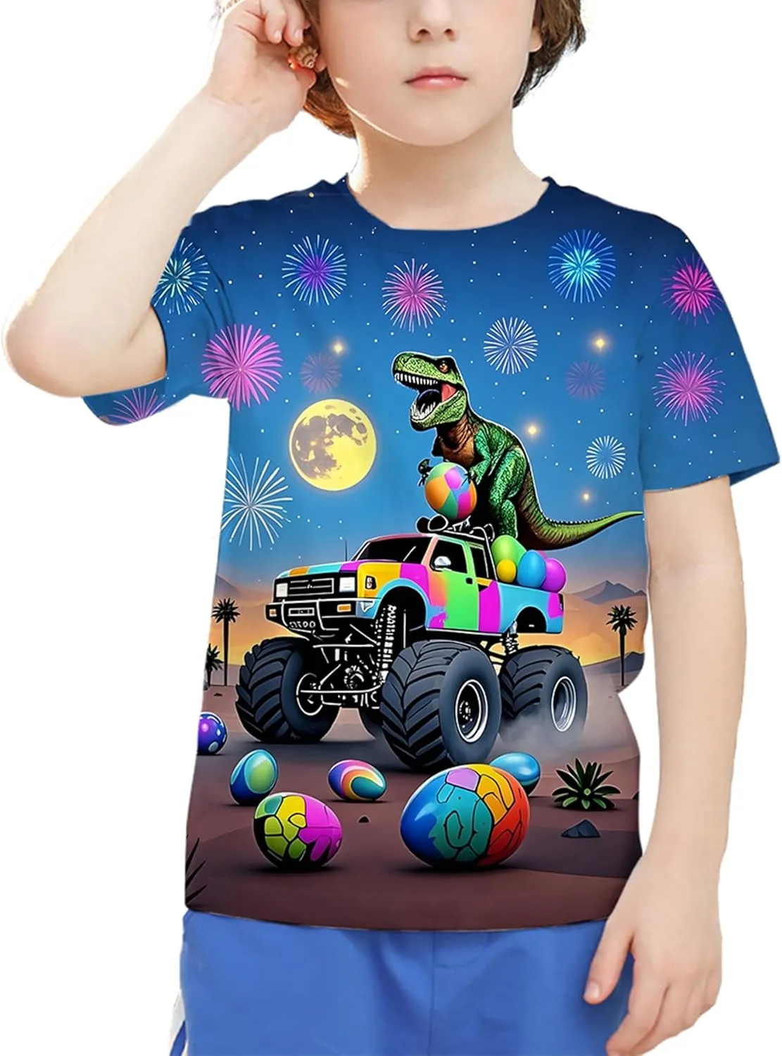 Linnhoy Kid Shirts 3D Graphic Printed Tees for Boys and Girls Novelty Fashion T-Shirts Unisex Casual Tops Size 6-16 Years