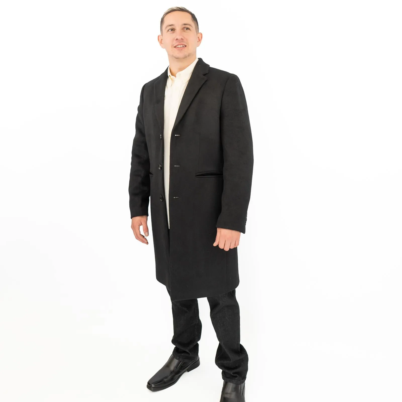M&S Mens Wool Blend Overcoat Black