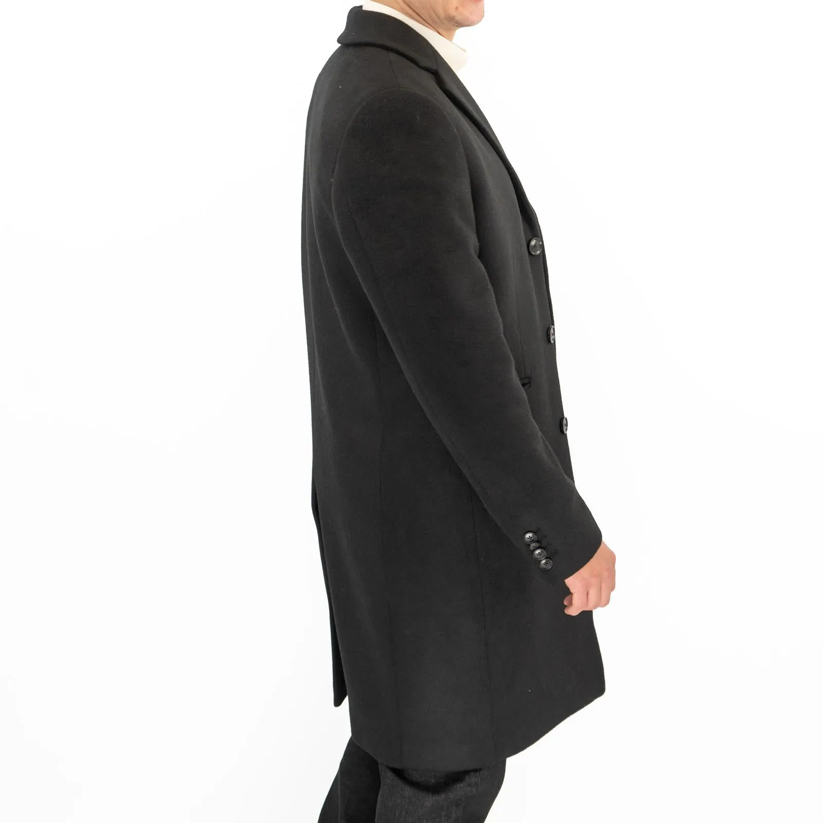 M&S Mens Wool Blend Overcoat Black