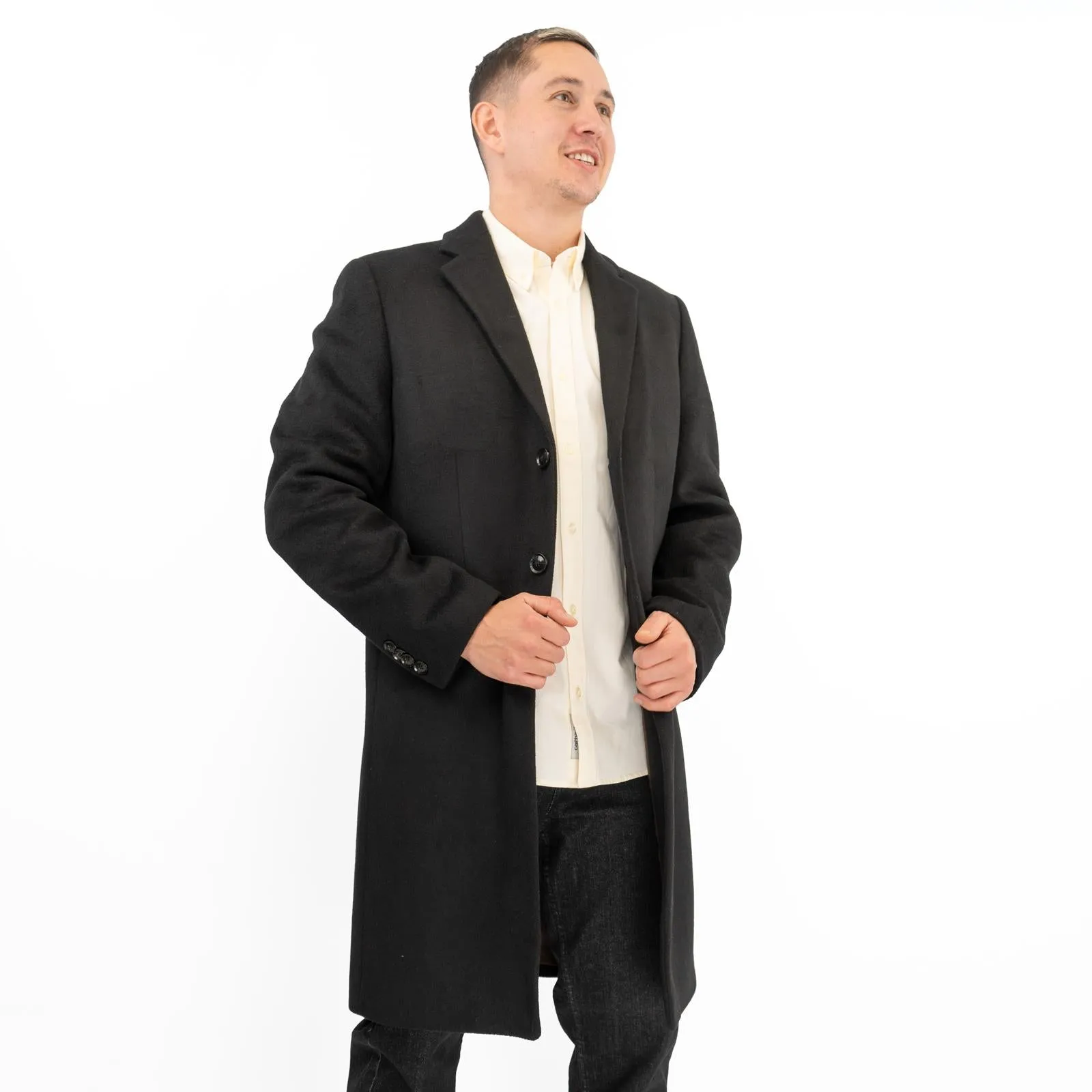 M&S Mens Wool Blend Overcoat Black