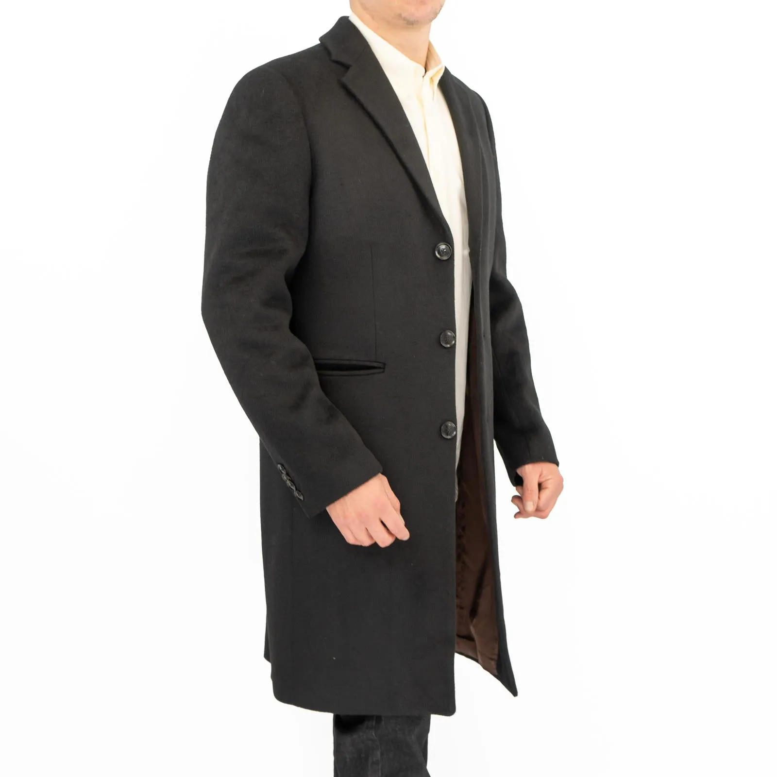 M&S Mens Wool Blend Overcoat Black