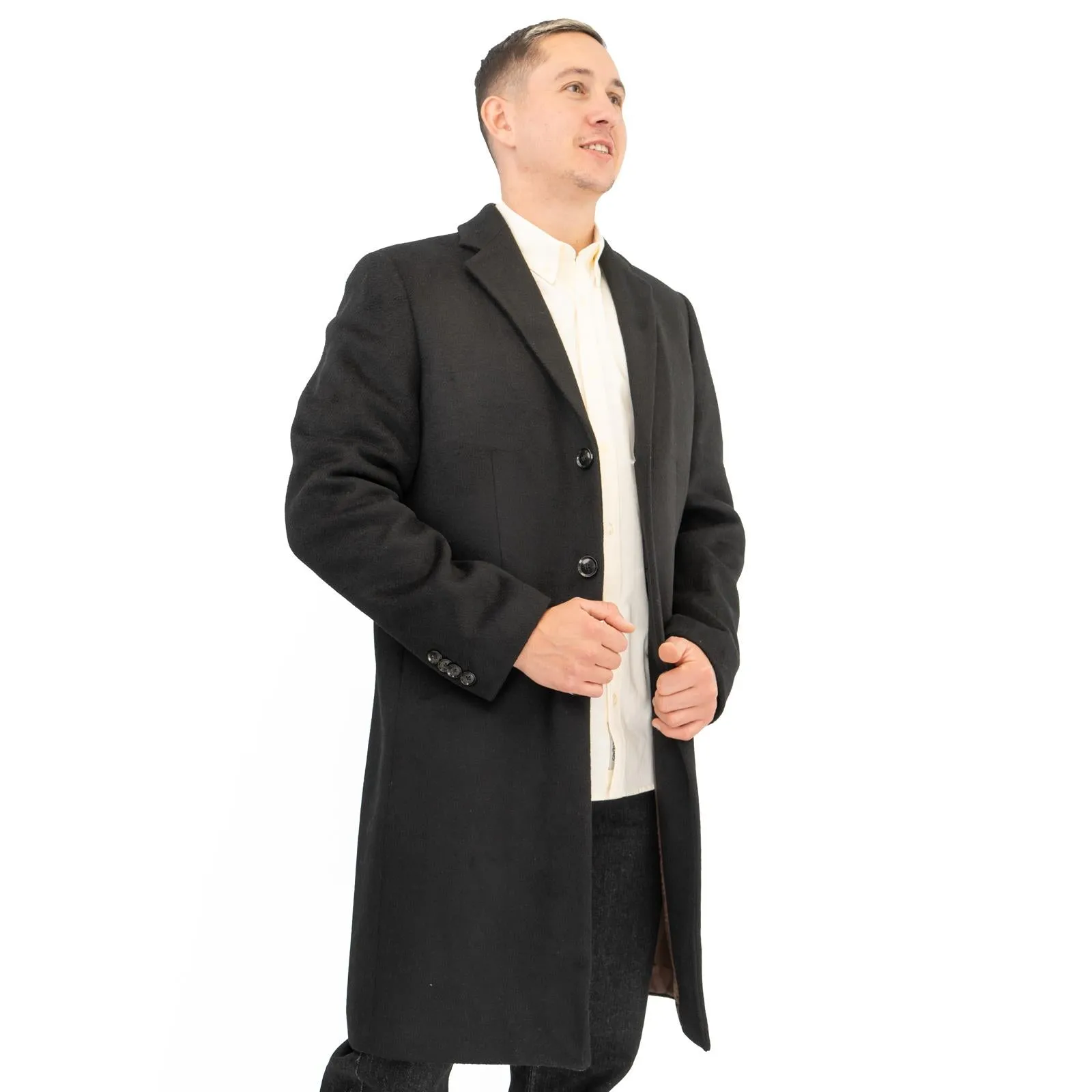 M&S Mens Wool Blend Overcoat Black