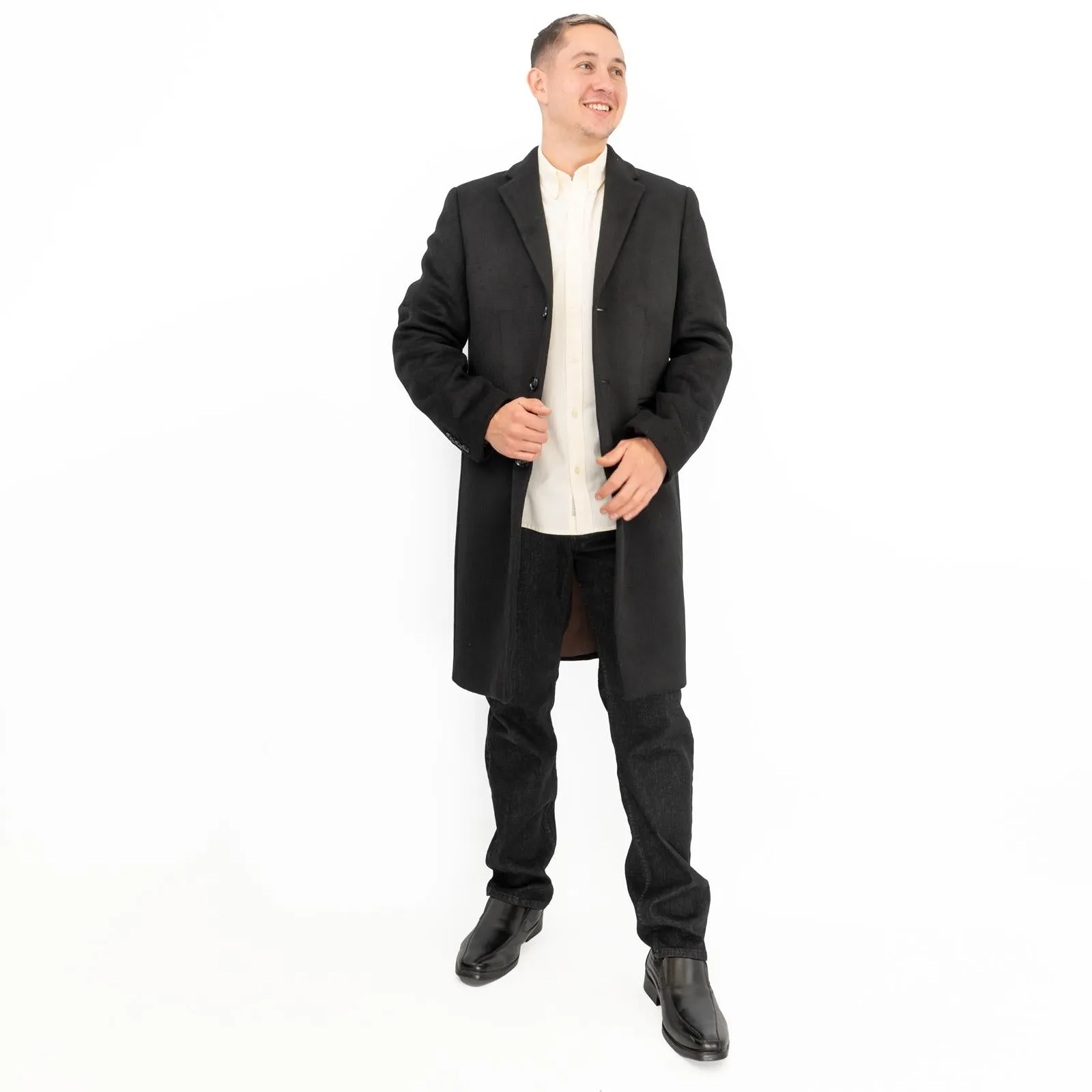 M&S Mens Wool Blend Overcoat Black