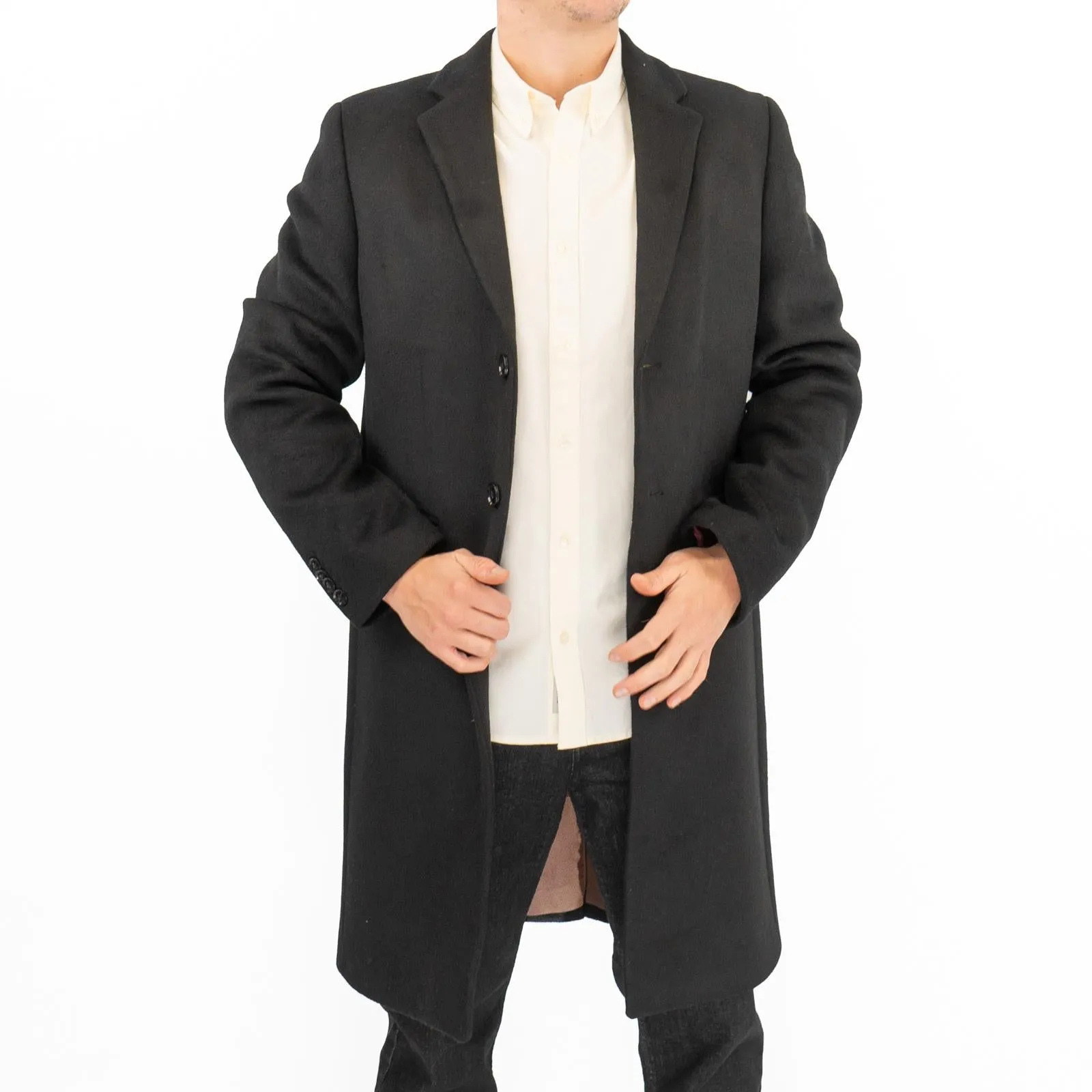 M&S Mens Wool Blend Overcoat Black