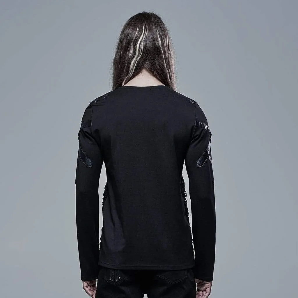 Men's Gothic Ripped Double-layer Splice Black Shirt