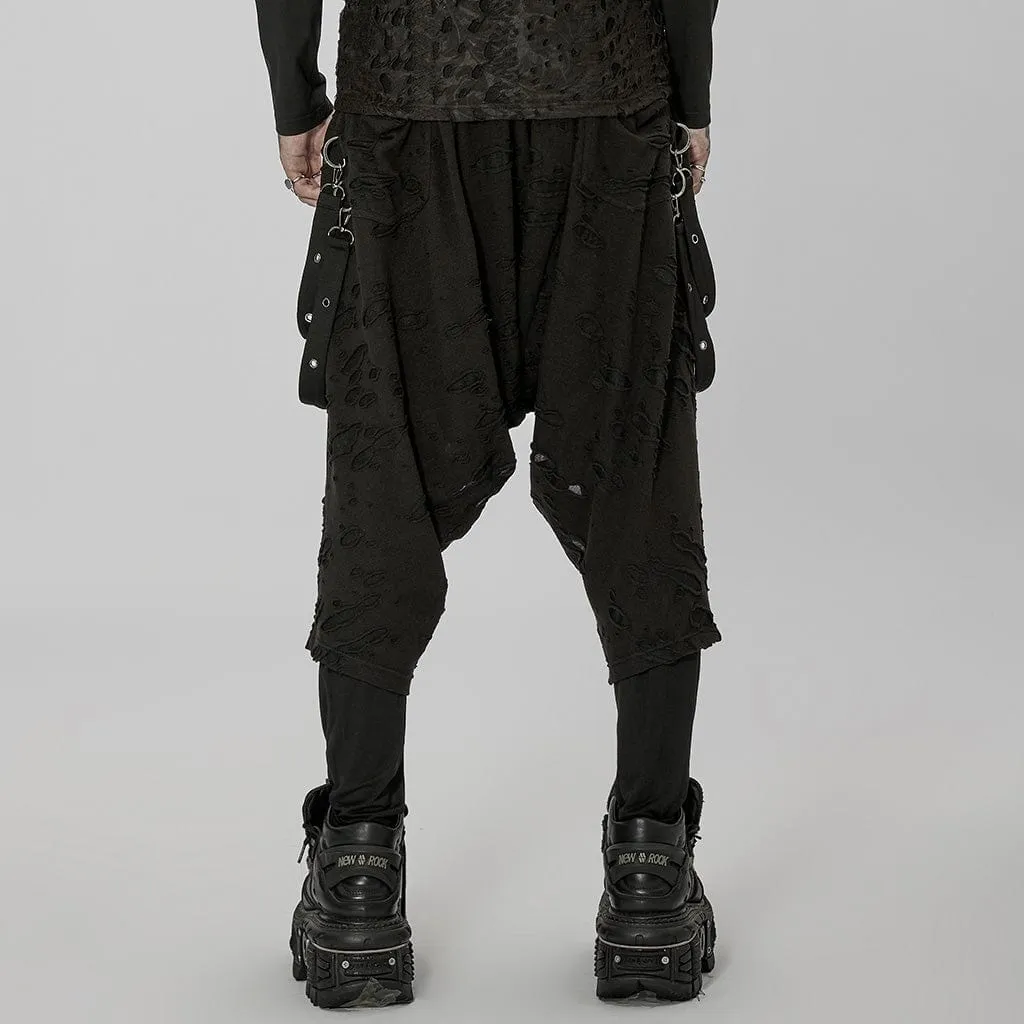 Men's Gothic Ripped Sagging Pants with Straps
