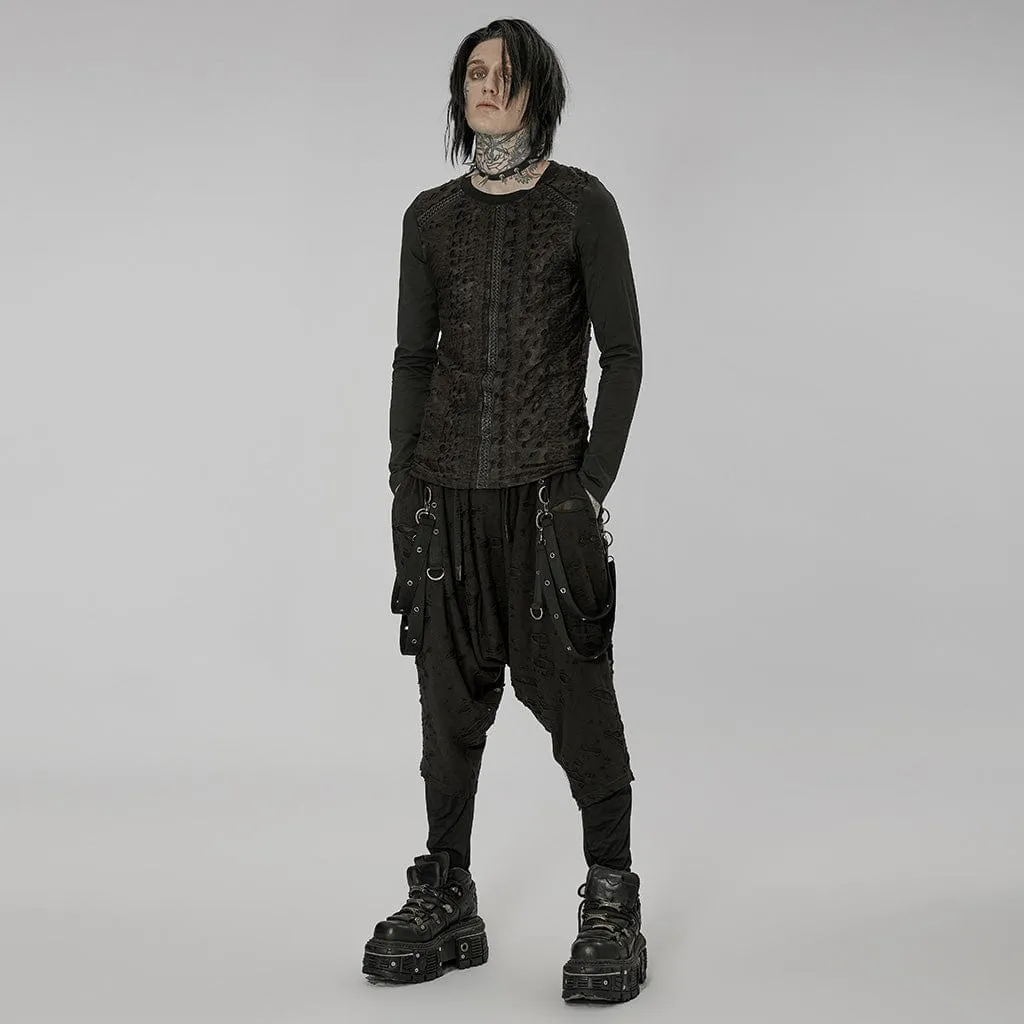 Men's Gothic Ripped Sagging Pants with Straps