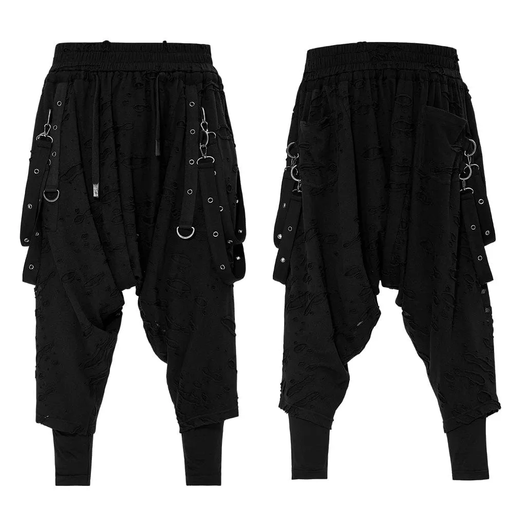 Men's Gothic Ripped Sagging Pants with Straps