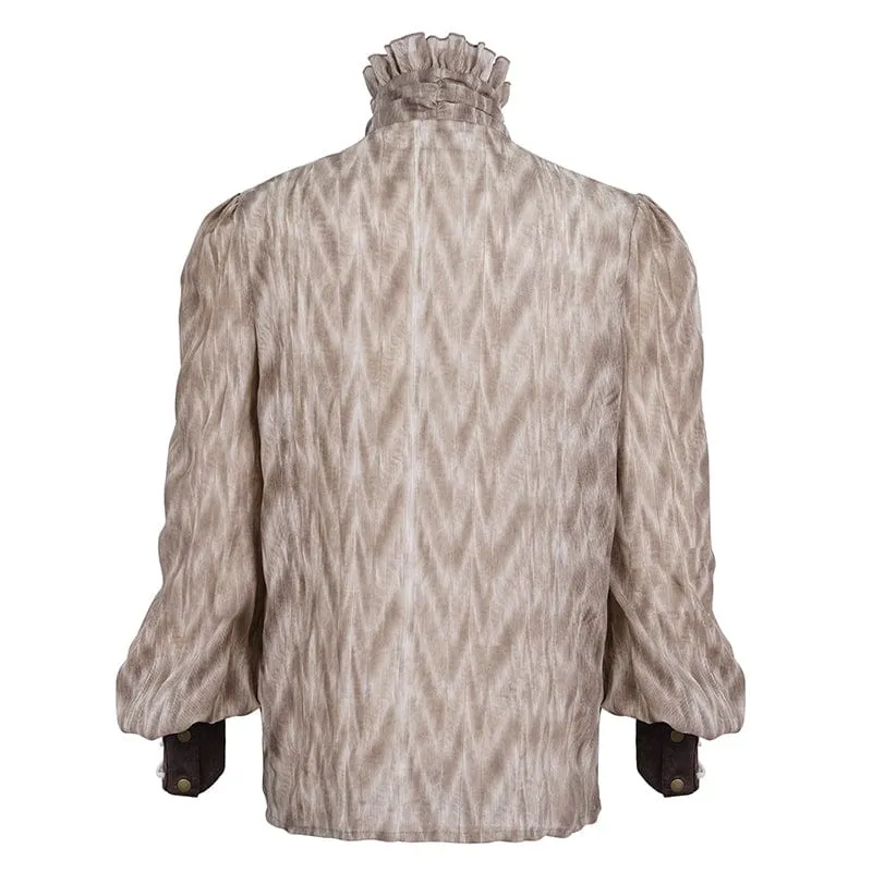 Men's Gothic Ruffled Stand Collar Lace-up Coffee Shirt
