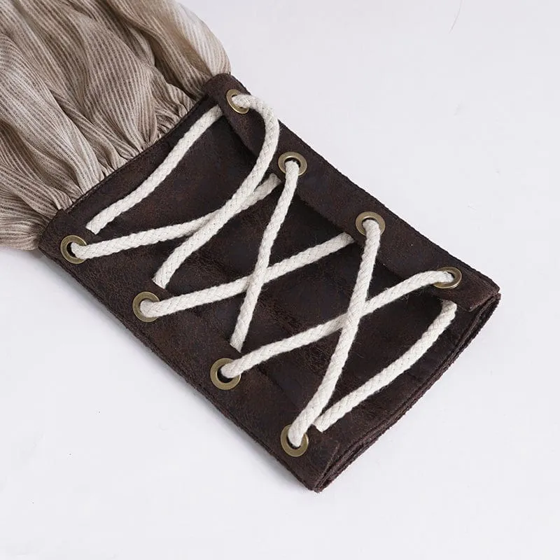 Men's Gothic Ruffled Stand Collar Lace-up Coffee Shirt