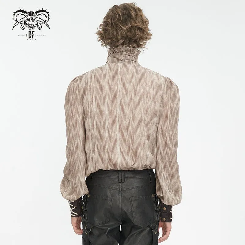 Men's Gothic Ruffled Stand Collar Lace-up Coffee Shirt