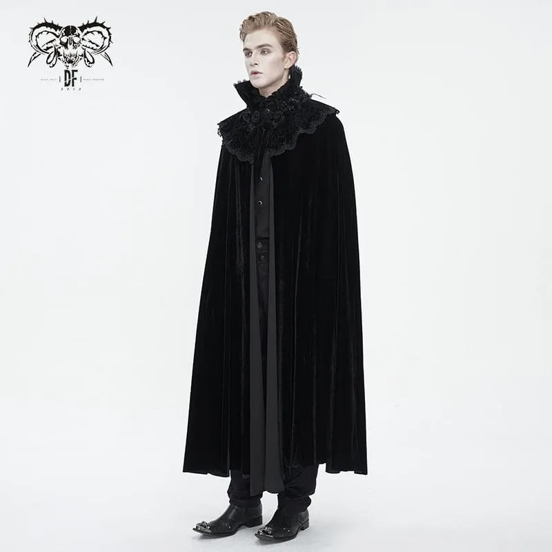 Men's Gothic Stand Collar Lace Splice Velvet Cloak