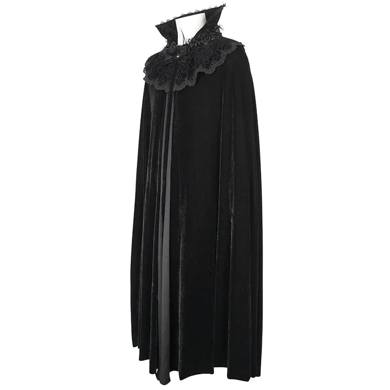 Men's Gothic Stand Collar Lace Splice Velvet Cloak